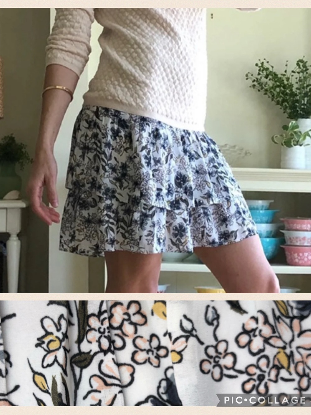 LOFT White Olive Purple Floral Skirt